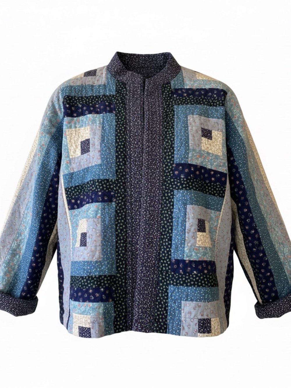Quilted Patchwork Blazer Jacket in Blue Multi